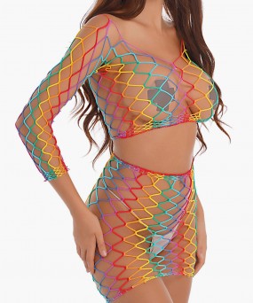 레인보우 망사 투피스 바디스타킹 M/XL
